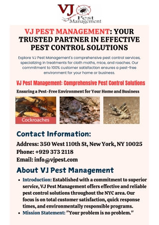 VJ Pest Management Your Trusted Partner in Effective Pest Control Solutions