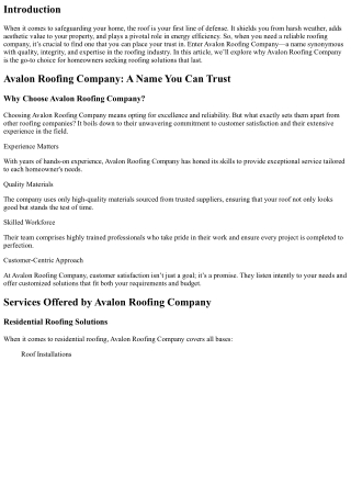 Avalon Roofing Company: A Name You Can Trust