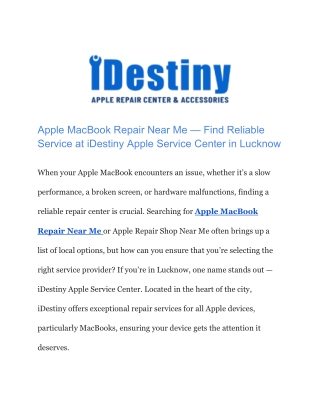 Professional MacBook Service Center in Lucknow – iDestiny