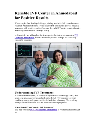 Reliable IVF Center in Ahmedabad for Positive Results
