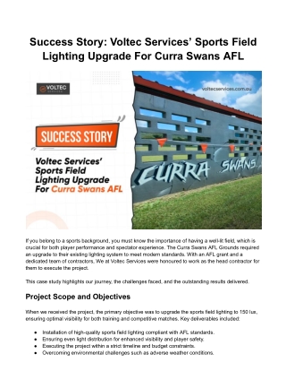 Success Story: Voltec Services Sports Field Lighting Upgrade For Curra Swans AFL
