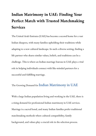 Indian Matrimony in UAE_ Finding Your Perfect Match with Trusted Matchmaking Services