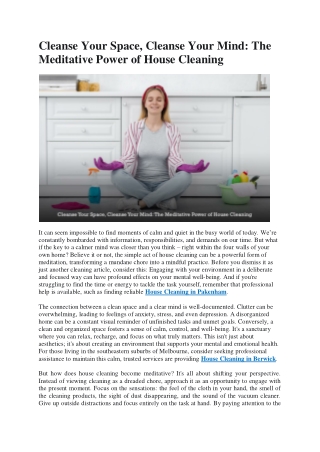 Cleanse Your Space, Cleanse Your Mind The Meditative Power of House Cleaning