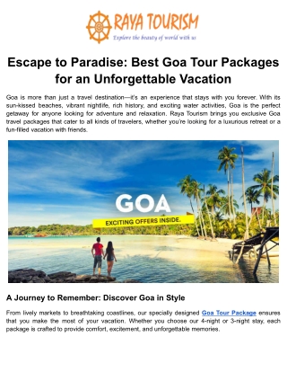 escape to paradise best goa tour packages