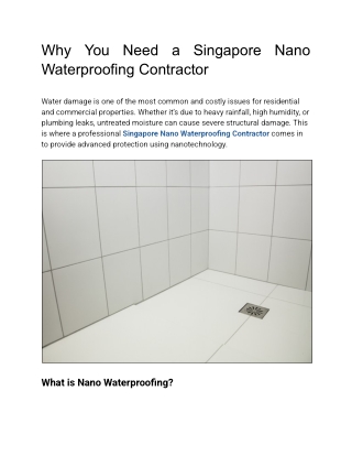 Why You Need a Singapore Nano Waterproofing Contractor