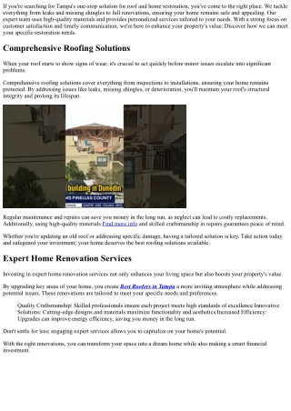 Tampa's One-Stop Solution for Roof and Home Restoration