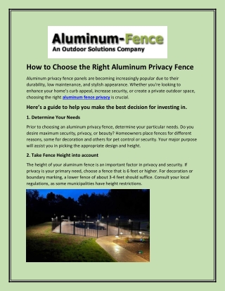 How to Choose the Right Aluminum Privacy Fence