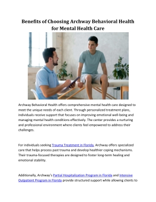 Benefits of Choosing Archway Behavioral Health for Mental Health Care