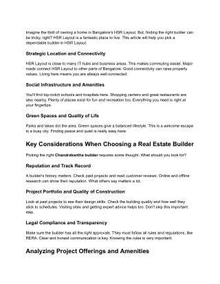 Leading real estate builders in Hsr Layout Bangalore
