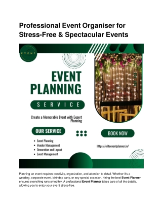 Professional Event Organiser for Stress-Free & Spectacular Events