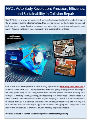 NYC's Auto Body Revolution- Precision, Efficiency, and Sustainability in Collision Repair
