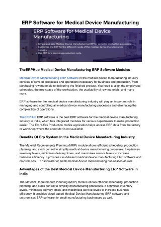 #1 Cloud Based ERP Software for Medical Device Industry