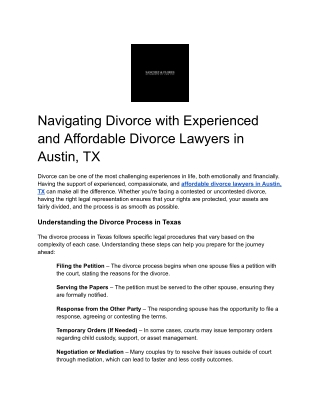Find Experienced and Affordable Divorce Lawyers in Austin, TX for a Smooth Legal