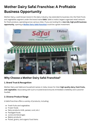 mother dairy safal franchise a profitable