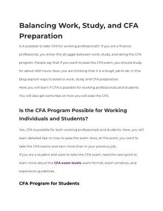 Balancing Work, Study, and CFA Preparation