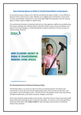 How Cleaning Agency in Dubai Is Transforming Modern Living Spaces