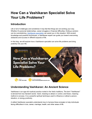 How Can a Vashikaran Specialist Solve Your Life Problems_
