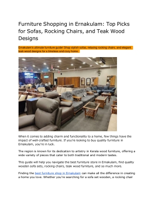 Furniture Shopping in Ernakulam - Top Picks for Sofas, Rocking Chairs, Teak Wood