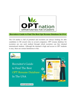 Recruiters Guide to Find The Best OPT Resume Database In USA