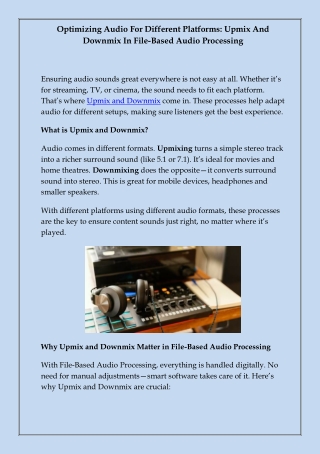 Optimizing Audio For Different Platforms Upmix And Downmix In File-Based Audio Processing