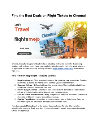 Best Deals on Flight Tickets to Chennai
