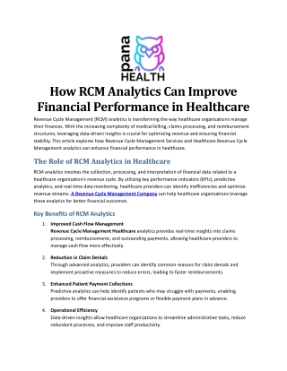 How RCM Analytics Can Improve Financial Performance in Healthcare