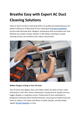 Breathe Easy with Expert AC Duct Cleaning Solutions