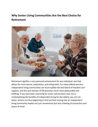 Why Senior Living Communities Are the Best Choice for Retirement