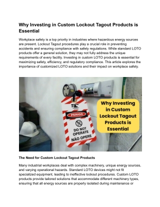 Why Investing in Custom Lockout Tagout Products is Essential