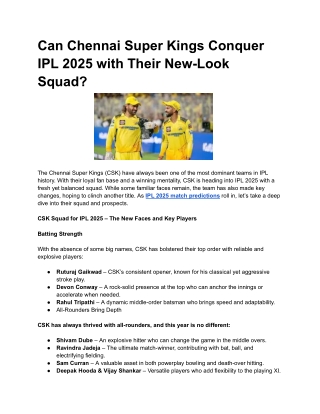 Can Chennai Super Kings Conquer IPL 2025 with Their New-Look Squad