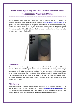 Is the Galaxy S25 Ultra Camera Better? Key Reasons to Purchase Online