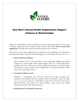 how men s sexual health supplements support