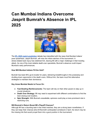 Can Mumbai Indians Overcome Jasprit Bumrah’s Absence in IPL 2025