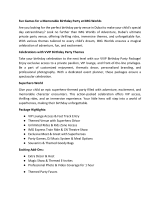 Fun Games and Activities for a Memorable Birthday Party at IMG Worlds