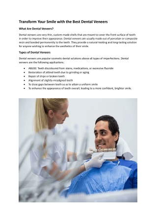 Transform Your Smile with the Best Dental Veneers