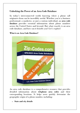 Instant Access to Area Code Information