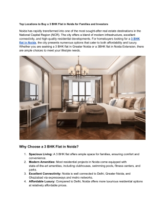 Top Locations to Buy a 3 BHK Flat in Noida for Families and Investors