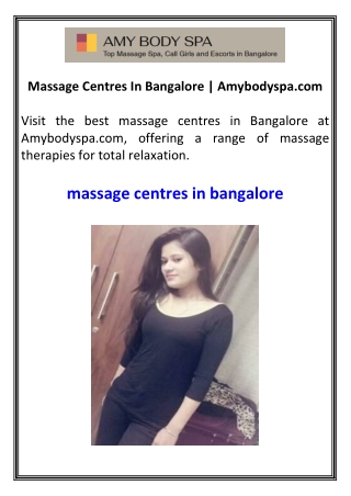 Massage Centres In Bangalore  Amybodyspa.com