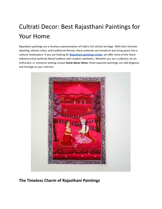 Cultrati Decor: Best Rajasthani Paintings for Your Home