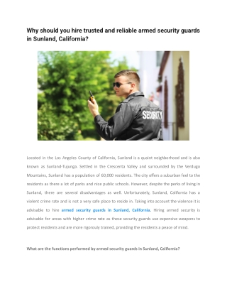 Why should you hire trusted and reliable armed security guards in Sunland, California
