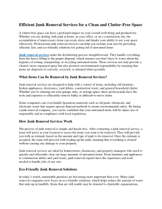Efficient Junk Removal Services for a Clean and Clutter
