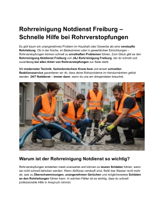 Rohrreinigung Notdienst Freiburg – Schnelle Hilfe bei Rohrverstopfungen