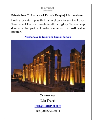 Private Tour To Luxor And Karnak Temple Lilatravel.com