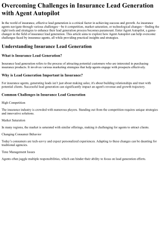 overcoming challenges in insurance lead