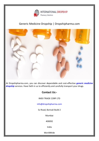 Generic Medicine Dropship  Dropshipharma.com