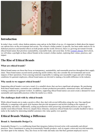 Spotlight on Ethical Brands in Women's Clothes Industry