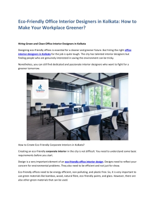 Eco Friendly Office Interior Designers in Kolkata How to Make Your Workplace Greener