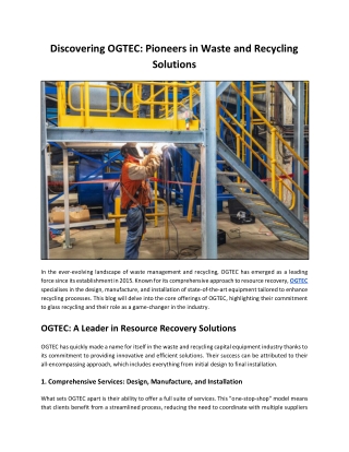 Discovering OGTEC: Pioneers in Waste and Recycling  Solutions