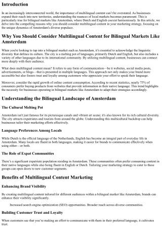 Why You Should Consider Multilingual Content for Bilingual Markets Like Amsterda