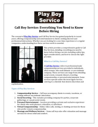 Call Boy Service-Everything You Need to Know Before Hiring